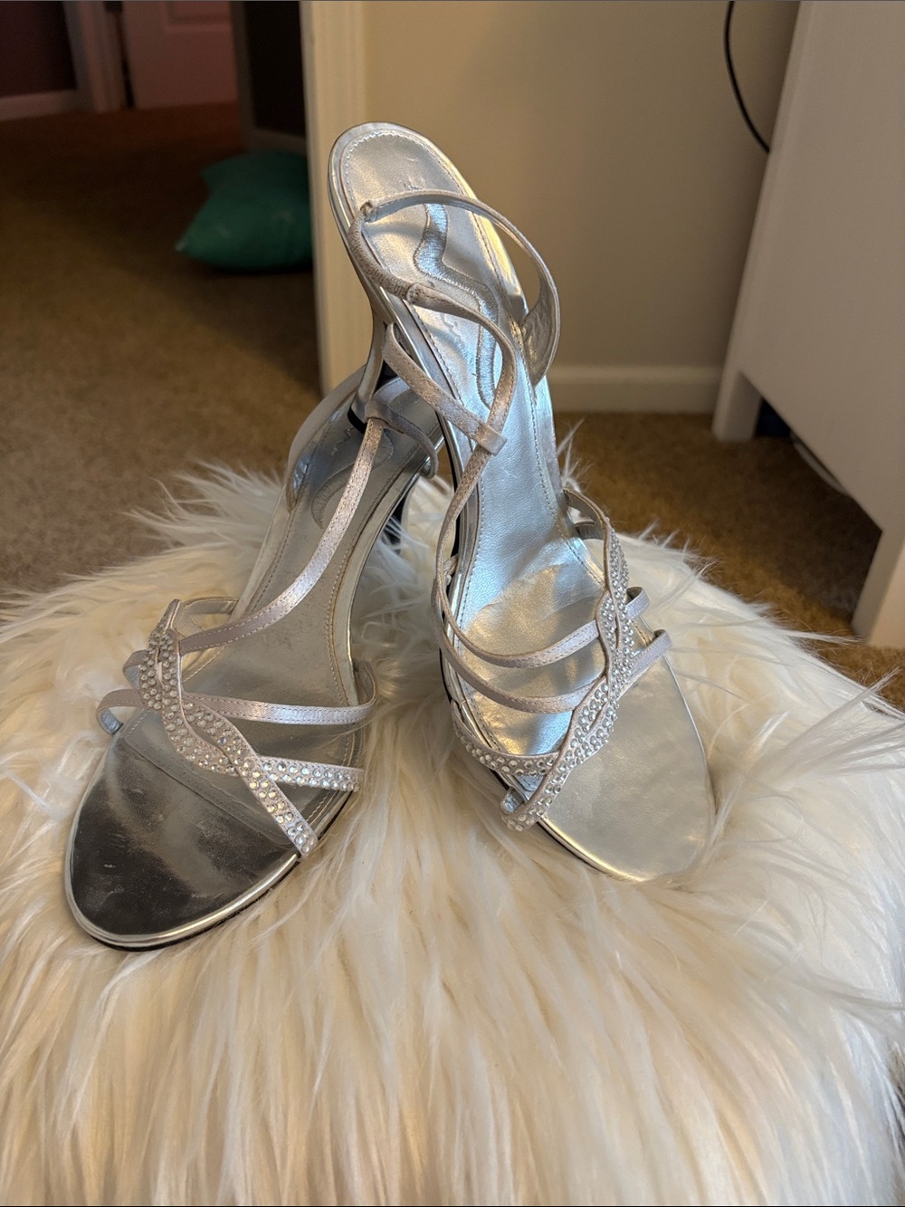 Silver Strappy Embellished Women's Heels
